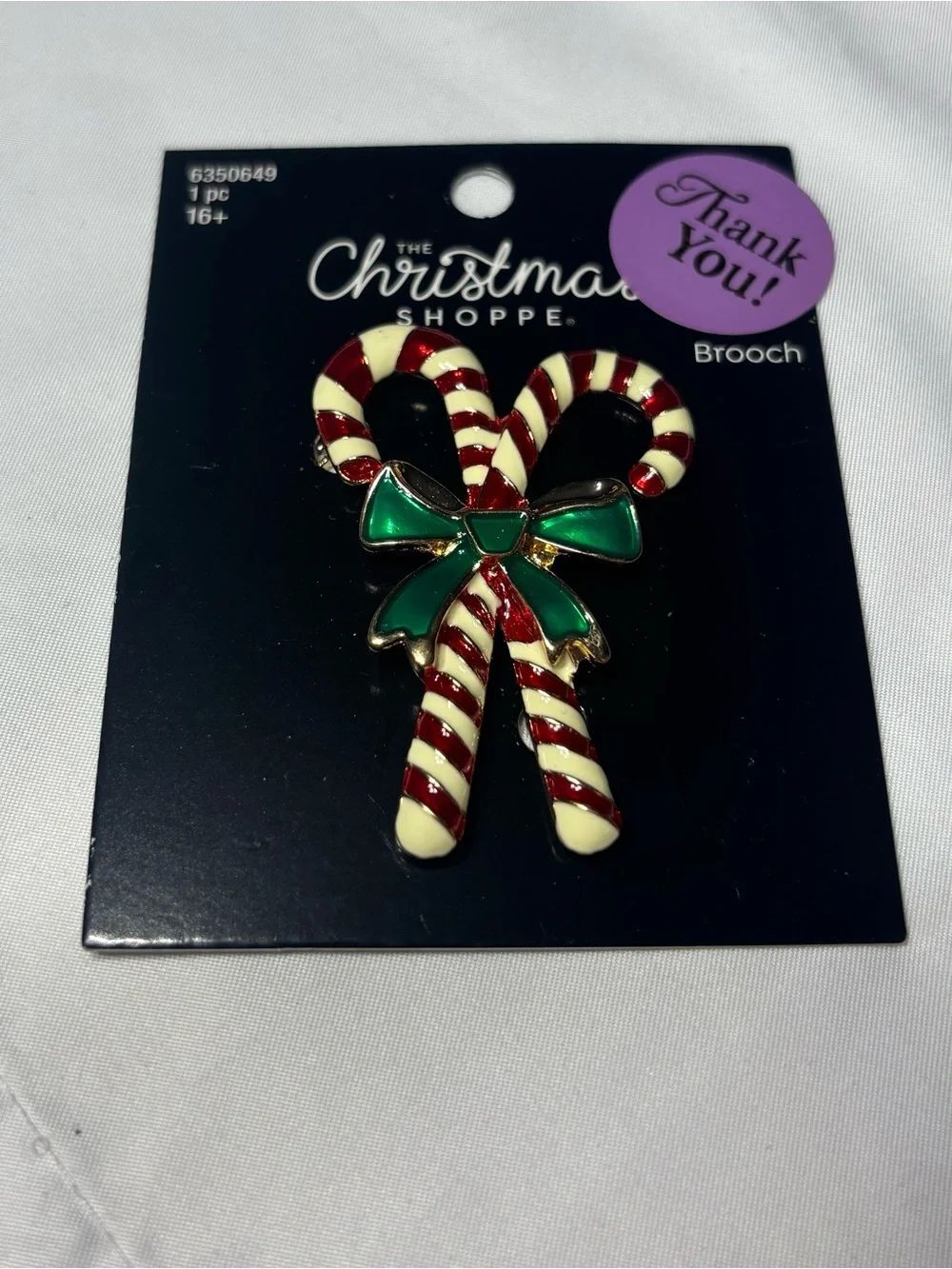 New The Christmas Shoppe Candy Cane Bow Brooch - Red, White & Green